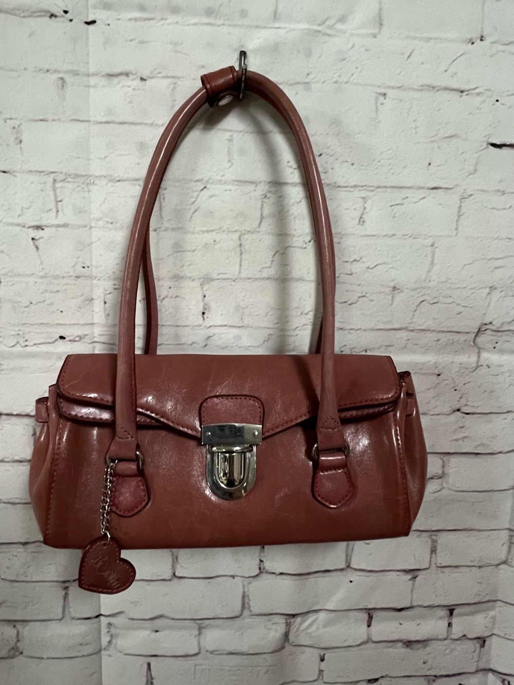 RINA RICH Dusty Rose Vintage Y2K Baguette Shoulder Bag Purse Salmon Pink